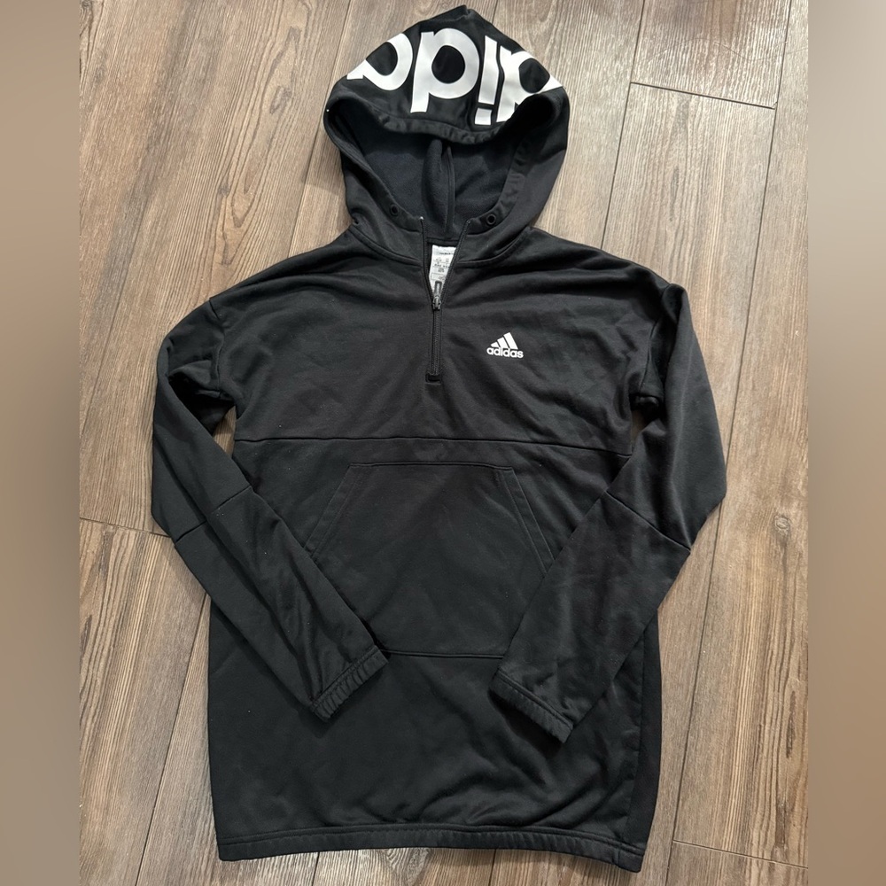 Adidas XS Women’s Black Quarter-Zip Hoodie w/ Logo Hood | Athleisure